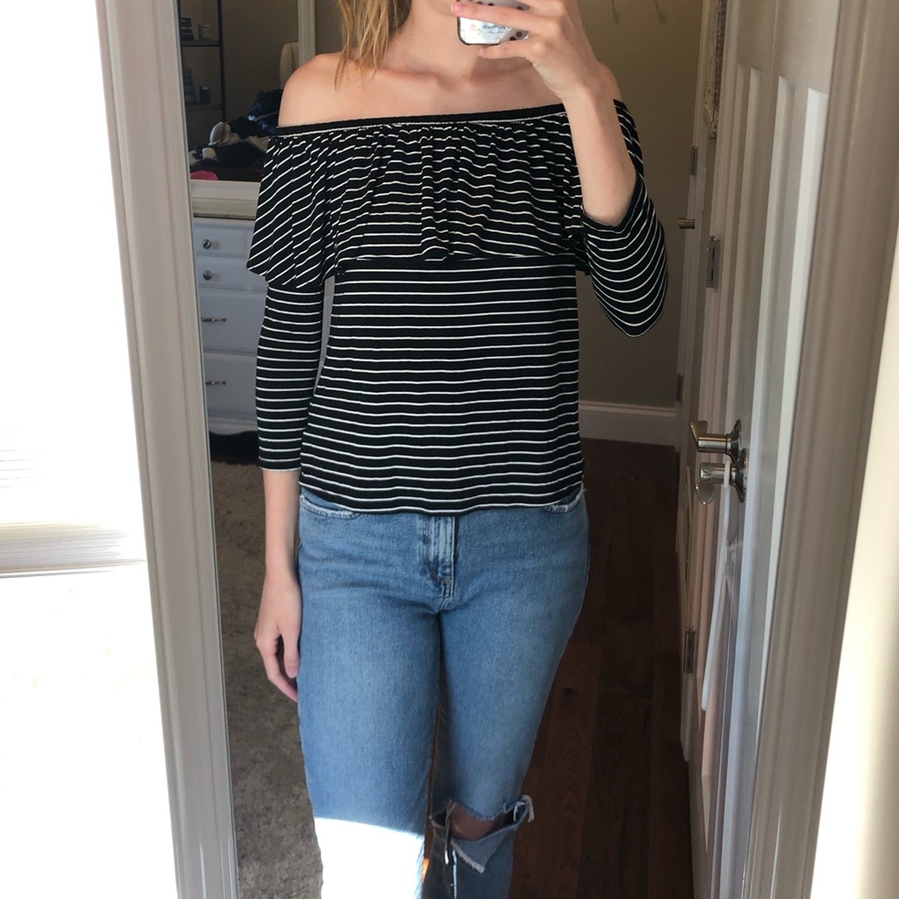 AEO Off the Shoulder Striped Long Sleeve Blouse